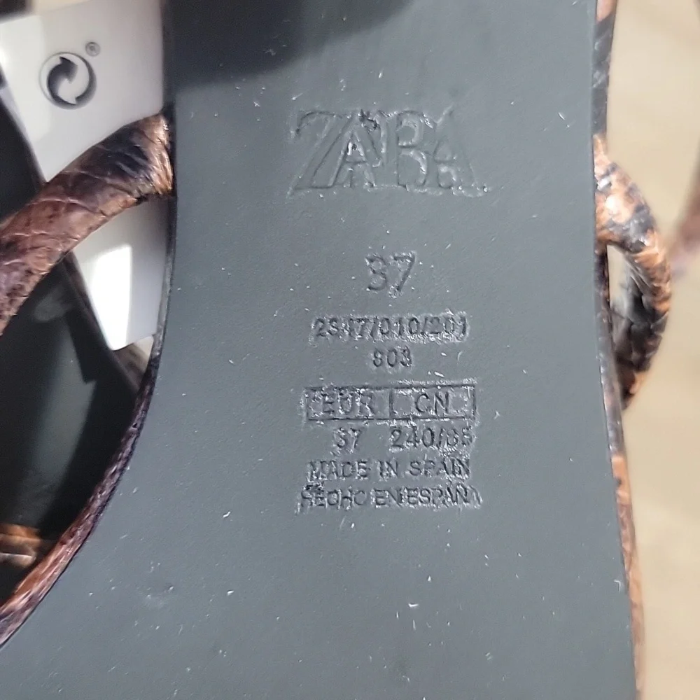 Zara Snake Print Double Strap Leather Sandal Heels - Picture 8 of 8